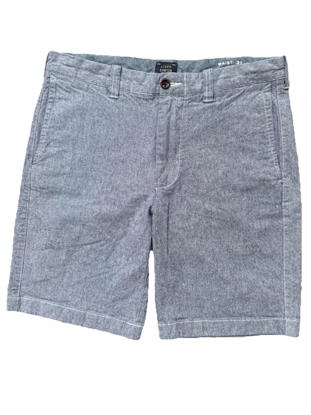 J. Crew Men's Chino Shorts Size 31 Blue Chambray Stretch Cotton Blend 9" Preppy